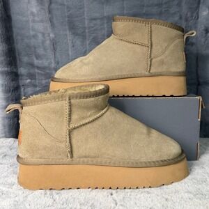UGG Classic Ultra Mini Platform Mustard Seed Suede Boots 1135092 Womens 10